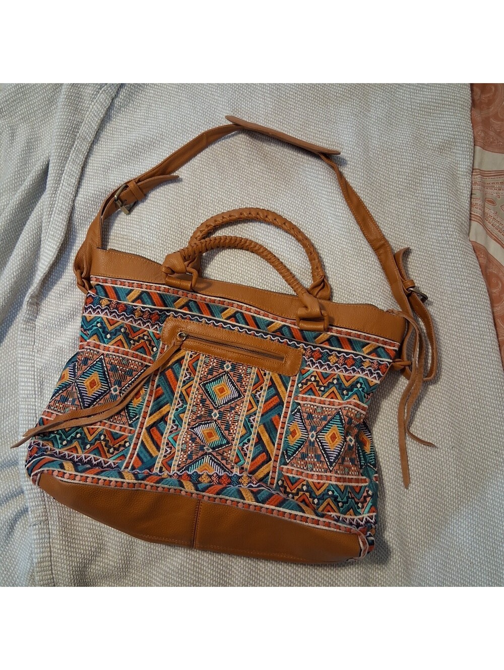 Savanna Jane Boho Aztec Embroidered Shoulder Bag Southwestern Crossbody Tote Bag